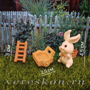 Кролик с корзиной, тележка, лестница, морковки