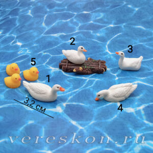 Утки белые, утята, плот