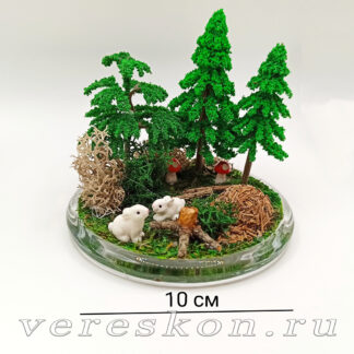 Композиция на стеклянном основании «Зайчата в лесу»